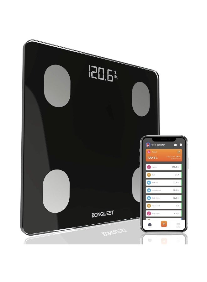 Konquest Premium Smart Digital Bathroom Scale, Wireless Bluetooth, BMI, Body Weight, Body Fat, Body Composition Analyzer with Smartphone App (400 lbs) - Black - Image 1